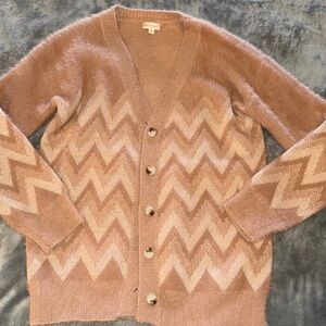 Sweater Cardigan By Hem & Thread In Pink, Size: M Chevron Patterned Cardigan